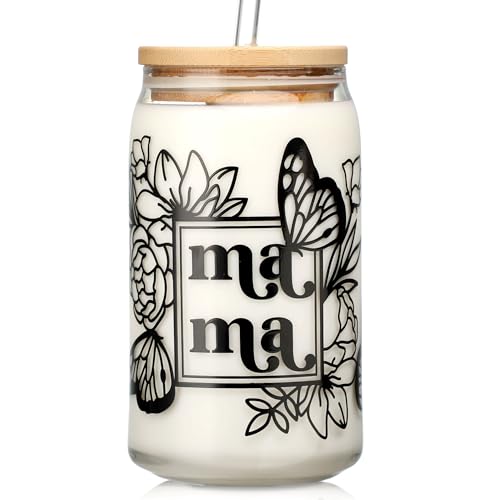 Mama Cup Gifts from Daughter Son, Mothers Day Gifts for Mama, Personalized Birthday Christmas Gift for Mother, Thank You Gift Ideas for Mom, New Mom for Women - 16 oz Iced Coffee Glass Cup