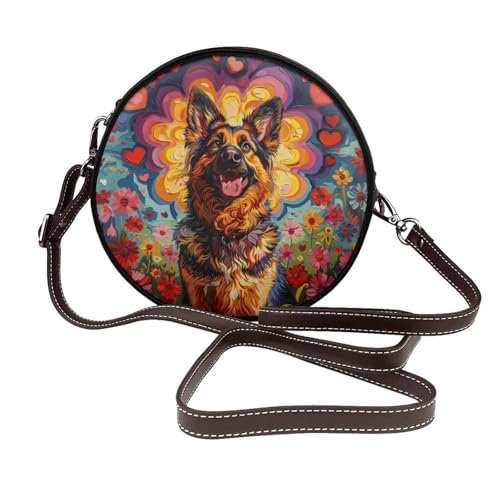 Circle Crossbody Bag for Women - happy Chihuahua Print PU Leather Circle Purse for women