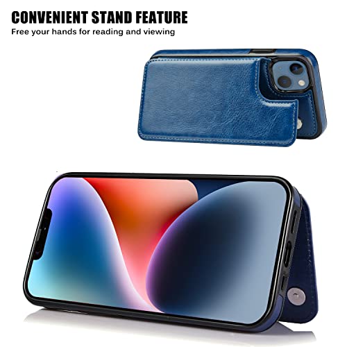 JOYAKI Wallet Case Compatible with iPhone 14, Slim Protective case with Card Holder,Premium PU Leather Kickstand Card Slots Case with a Screen Protective Glass for iPhone 14(6.1")-Deep Blue by JOYAKI - Image 5
