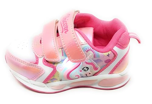 Turnschuhe für Kinder mit Einhorn, Rosa und Weiß, doppelter Klettverschluss, Sohle mit Lichtern, Rosa, 30 EU Turnschuhe für Kinder mit Einhorn, Rosa und Weiß, doppelter Klettverschluss, Sohle mit Lichtern, Rosa, 30 EU