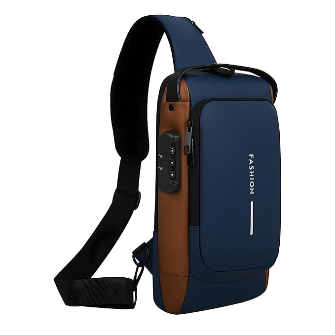 TEKCOOL Sling Bag for Men Stylish Crossbody Backpack for Men & Women, Anti-Theft Chest Bag with USB Charging Port, Messenger Bags, Casual Shoulder Bag(Blue & Golden)-picture-56