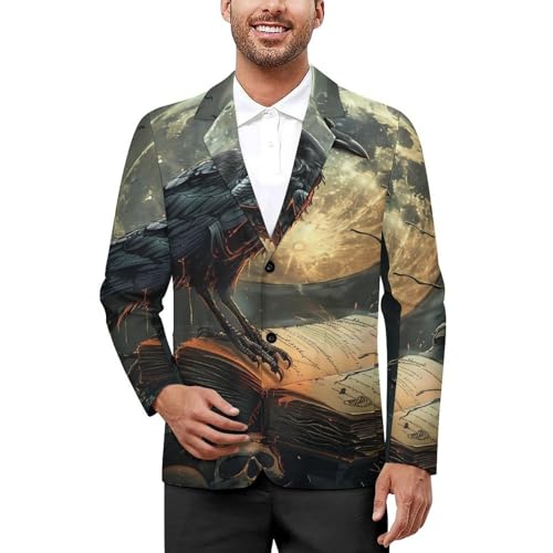 Raven Skull Witchcraft Mens Casual Blazer Button Suit Jacket Lightweight Sport Coat for Work Business