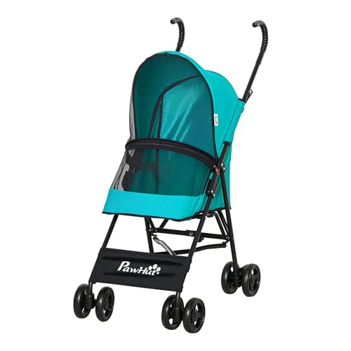 PawHut Passeggino per Cani Piccoli Pieghevole, Ruote Girevoli con Freno in EVA e Guinzaglio di Sicurezza, 65x42x94cm Verde