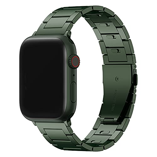 STARGOGO No Tools Needed Link Bracelet Metal Band for Apple Watch Ultra 2 Series 9/8/7/6/5/4/3/2/1/SE, Tool-Free Adjustable Stainless Steel Strap for iWatch Men and Women (Graphite Green, 38/40/41mm)