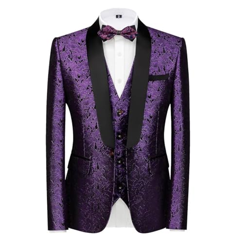 Men's 3 Pieces Jacquard Suit Elegant Solid One Button Slim Fit Single Breasted Party Blazer Vest Pants Set2