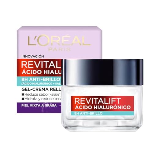 L'Oréal Paris Gel Crema Revitalift Ácido Hialurónico Anti-Brillo controla producción de sebo y disminuye poros abiertos, 50ml