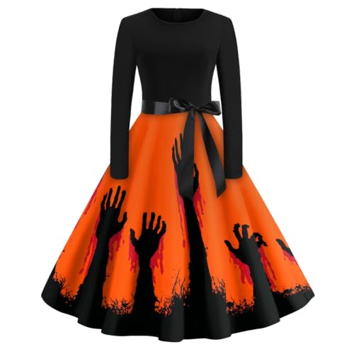Vestido de Halloween para mujer de manga larga y cuello redondo corte evasé