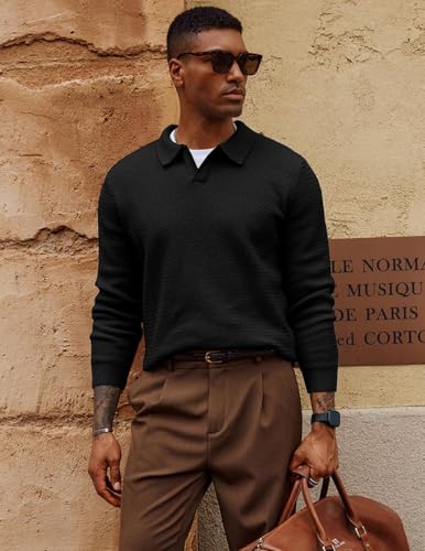 Image of DENIMHOLIC Men's Cotton Knitted Full Sleeve Collar Polo Sweater for Men, Pullover Sweaters for Men Winter,