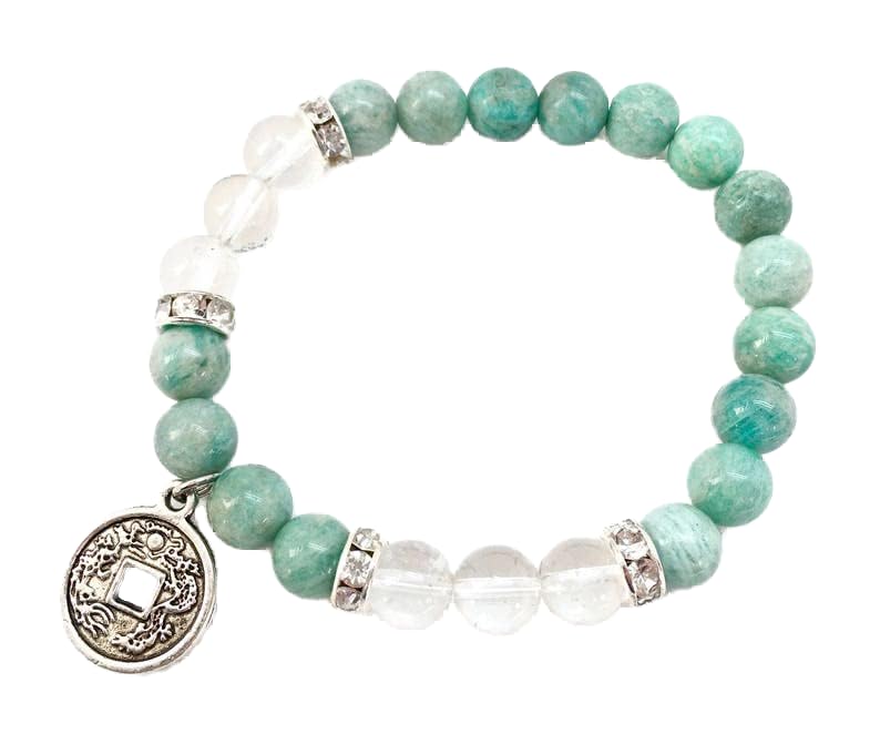 Bracelet quartz clair et amazonite 8mm en pierres naturelles pour méditation