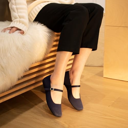Image of Soesyi Knit Flats for Women Square Toe Flats Casual Ballet Flats with Ankle Strap,Mary Jane Shoes Women Comfortable for Dressy Office