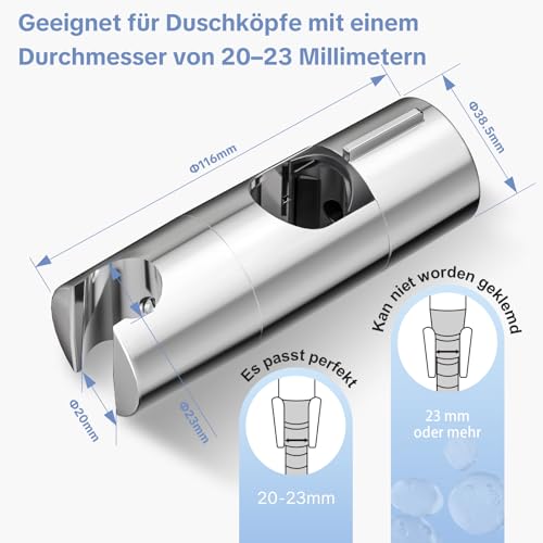 OFFO Handbrause Halterung 19-25mm Verstellbar Duschstange Durchmesser, Duschkopfhalterung für Duschkopf 20-23mm, ABS Kunststoff, Universal Duschkopf Halterungen, Duschhalterung, Chrom