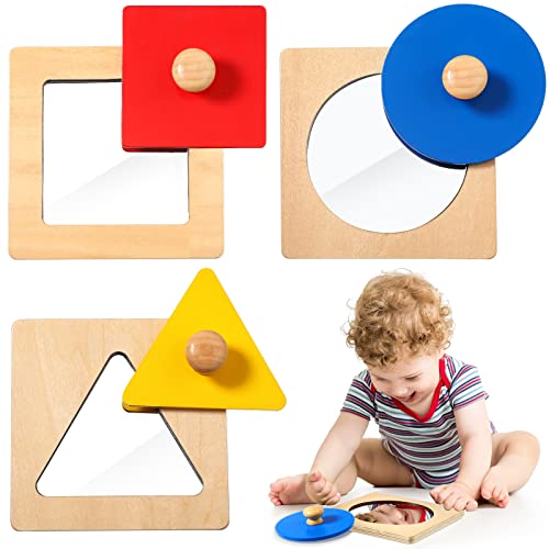 Image of Civaner Montessori Mirror Puzzle Baby Peekaboo Knob Puzzles Colorful Baby Mirror Toy Wooden Geometric Shape Puzzle Sensorial Toys Birthday Gifts for Toddler Preschool()