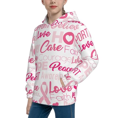 Breast Cancer Pink Ribbons Awareness (2) Kid Hoodies Boys Sweatshirts Girls Pullover with Pocket2