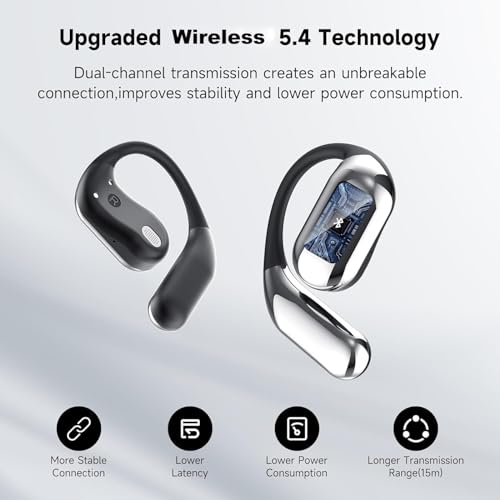 Image of Open Ear Clip Wireless Earbuds Bone Conduction Headphones, Bluetooth 5.4, Open Ear Design for Running Fitness,office，Built-in Mic, IPX7 Waterproof, LED Display Charging Case,Ear Hooks Ear Buds