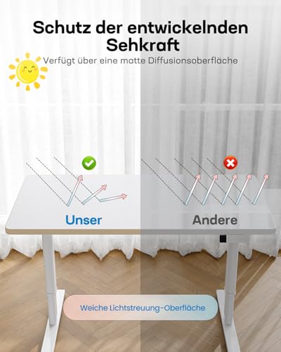 HUANUO Elektrischer Kinderschreibtisch Höhenverstellbar 120 x 60 cm, Höhenverstellbarer Schreibtisch Ganze Tischplatte mit 3 voreingestellten Höhen