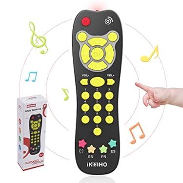 AMAZON - Baby Remote Control Toy, Realistic Toddler TV Remote Toy with Light Sound Adjustable Volume Kid Learning Education Musical Toys with English French Spanish Infant Gift for Boys Girls 6M+ (Black)
