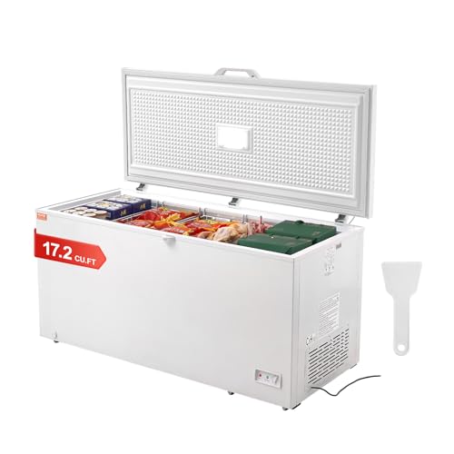 VEVOR Congelador Horizontal Grande de 488 L y 4 Cestas Extraíbles Independientes con Puerta Abierta Superior con Tapa de Bloqueo Temperatura Ajustable de 7 Niveles Iluminaciones LED 6 Ruedas