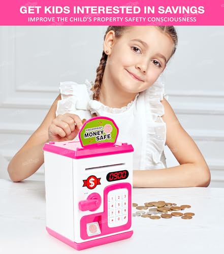 Image of Zest 4 Toyz Piggy Bank with Lock Code Money Saving Coin Bank Automatic Roll Money ATM Bank Birthday Return Gift for Kids(Pink)