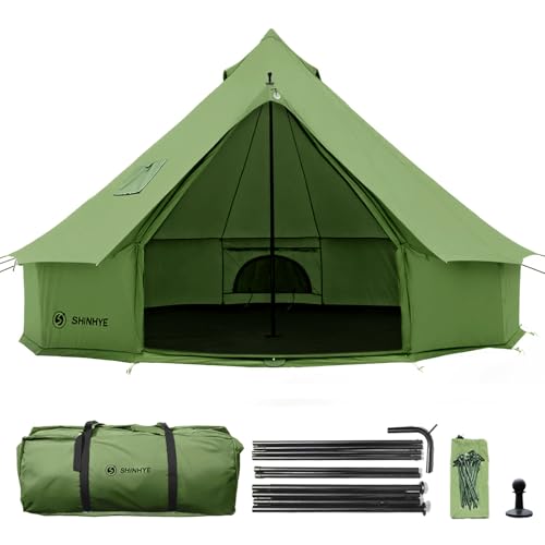 Canvas Bell Yurt Tent with Stove Jack, Waterproof Luxury 4 Season Tents for Family Outdoor Camping 100% Cotton Green Glamping Tents for Hunting, Partie, All Year Living (3M- 9.8FT)