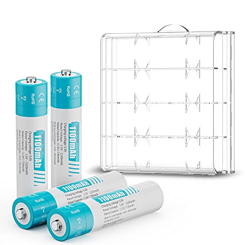czvv Wiederaufladbare AAA Lithium Batterien 1,5V - Hohe Kapazität 1100mWh 4 Stück Akkus - Lebensdauer 10 Jahre, geringe Selbstentladung - 1300 Zyklen, konstante Leistung, Spielzeug, Rasierer, Wanduhr