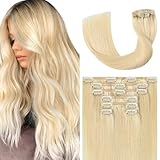 UGOTRAYS Platinum Blonde Clip in Hair Extensions - 15 Inch 70g 7pcs Platinum Blonde 100% Hair Extensions Real Human Hair Straight #60 Extensions Clip in