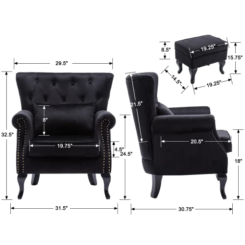 Sillón Plegable Terciopelo Negro miniatura 3