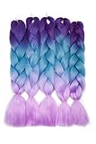 5PCS/500G Trenza de cabello Extensiones de cabello de trenzado 4 tonos Trenzas de ganchillo retorcidas Braiding Twist Hair Extensions Púrpura al Lago Azul a Púrpura Claro
