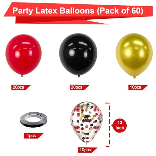 Image of Bezente Red Black and Gold Confetti Balloons Set 60pcs 12 inch