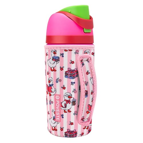 Image of Water Bottle Sleeve with Handle for Owala Kids FreeSip 16oz, Water Bottle Scratch Resistant Sleeve, Neoprene Cover Compatible with Owala 16 oz for Boys Girls School Travel (Reading Goose)