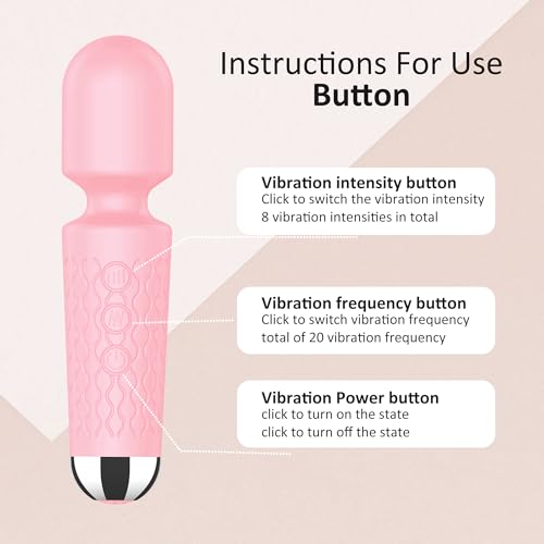 Image of Handheld Cordless Mini Massager, Powerful Quiet with Waterproof, 20 Modes & 8 Speeds Vibration Wand for Back Neck Shoulders, Muscle Soreness Relief & Recovery (Pink)