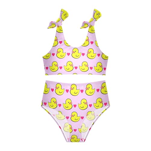 Wusikd Yellow Ducks Girls Swimsuits Two Piece Pink Heart Swimwear Bikini Set for for Girls Size 9-103