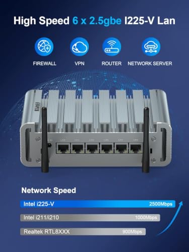 Image of HYSTOU Firewall Mini PC Micro Appliance, Router PC, VPN, Network Security Server, N100 Fanless Mini PC, Firewall 2.5gbe OPNsense, AES-NI, Vesa /Wall Mount(16GB DDR4 /512GB SSD) | Router PC, VPN, Network Security Server,Firewall 2.5gbe OPNsense for Home&Office, AES-NI, Vesa /Wall Moun,6LAN,4USB,RS232 COM