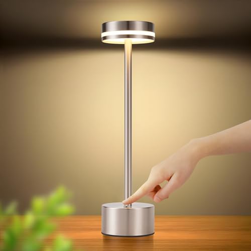 meoaow Tischleuchte Akku LED Tischlampe Kabellos - Nachttischlampe Dimmbare 3000K-6500K mit USB-C Touch Lampe Silber Tischlampen für Schlafzimmer Esszimmer Büro meoaow Tischleuchte Akku LED Tischlampe Kabellos - Nachttischlampe Dimmbare 3000K-6500K mit USB-C Touch Lampe Silber Tischlampen für Schlafzimmer Esszimmer Büro