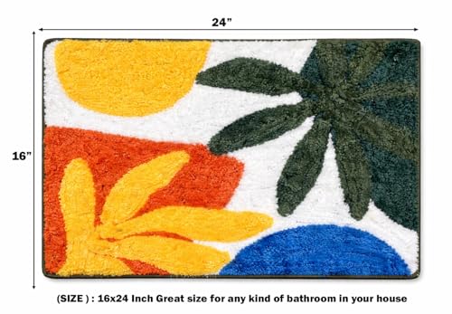 Image of VAS COLLECTIONS Luxurious 2000 GSM Microfiber Bath Mat | Super Soft, Thick & Fluffy | Anti-Skid, Super Absorbent, Bathroom /Bedroom /Kitchen /Door Mat (40x60 cm, Pack of 1) (Blue & Yellow Leaf)