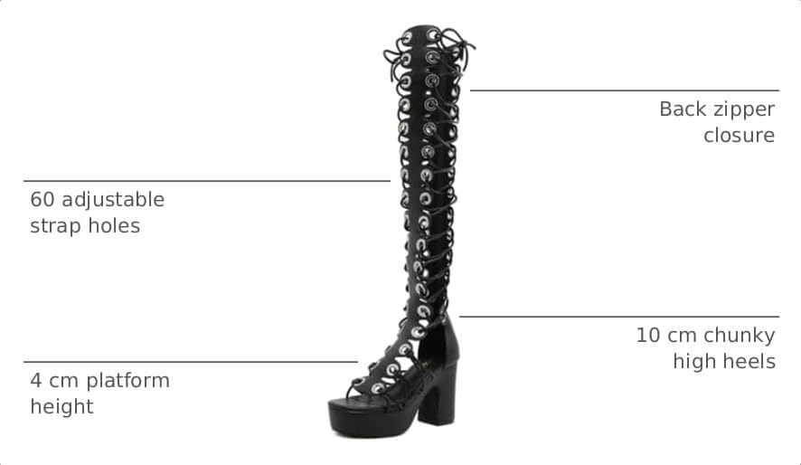 Image of STUPMARY Women Peep Toe Sandals Cut-outs Cross-tied Lace Up High Heeled Gladiator Sandals Zipper Over The Knee Bootie Summer