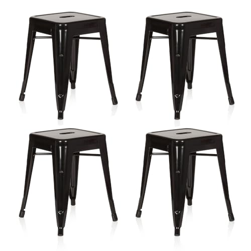 hjh OFFICE VANTAGGIO - Juego de 4 taburetes apilables (metal, diseño industrial), color negro
