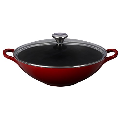 Le Creuset Wok 32cm com Tampa de Vidro Vermelho
