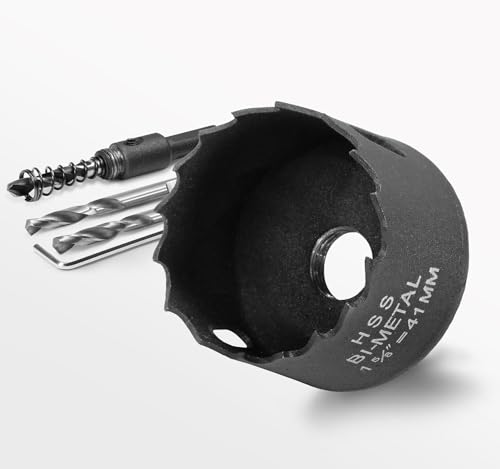 Image of 1-5 /8 Inch Hole Saw with 9.1mm Triangle Shank Arbor, JTemgle Bi-Metal Hole Saw Heavy Duty Hole Cutting Tool for Cornhole Boards, Recessed Lights, Wood, Plastic, Drywall & Soft Metal