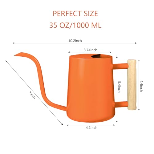 Image of Watering Can Indoor Plants, 35oz Small Stainless Steel Metal Watering Can Modern Decorative Watering Pot with Long Spout for Indoor House Plant Bonsai Garden Flowers (Orange)
