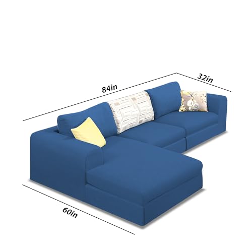 Image of Koza LHS 4 Seater L Shape Sofa Set for Living Room (Blue Fabric) Premium Fabric Sofa