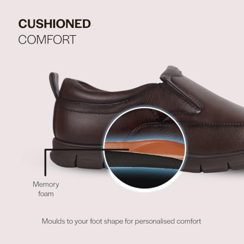 Image of FAUSTO Men Premium Finish Round Toe Formal Slip-On Shoes | Comfort Office Loafers with Memory Cushioned Insole | Broad Feet Ultra Lightweight Anti-Skid Sole