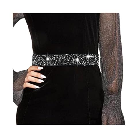Yalice Sparkle Rhinestone Leather Belts Elastic Wide Waist Belt Bling Wedding Belts for Dress Skinny Crystal Waist Jewelry (Black(90CM/35.4'')) Cover