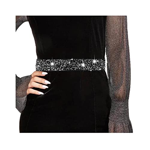 Yalice Balck Rhinestone Dress Belts for Women Elastic Waist Belt Shiny Crystal Wedding Sash Belt for Formal Costume