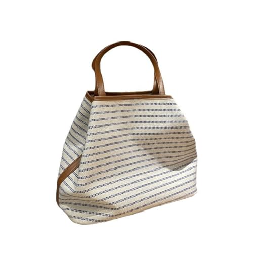 Bolso tote para mujer, de gran capacidad con rayas, estilo informal y relajado para trabajo, bolso de hombro de lona con cierre magnético miniatura 1