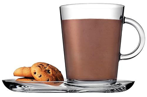 Pasabahce Set à 2 Tassen mit Untertasse, 38,5 cl, aus Glas, transparent