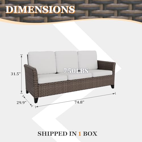 EAGLE PEAK Ocean Vista Outdoor Wicker Patio Sofa Deep Cushions Weather Resistant Rattan Furniture, Couch, Brown/Beige