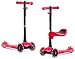Lascoota 2-in-1 Kick Scooter for Kids with Removable Seat Great for Kids & Toddlers Girls or Boys – Adjustable Height w/Extra-Wide Deck PU Flashing Wheels for Children from 2 to 14 Year-Old (Red)