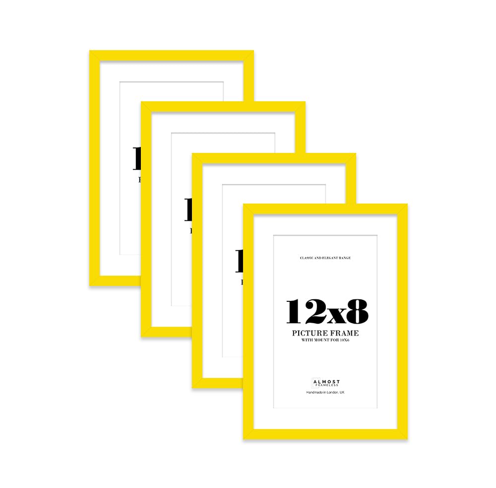 Yellow Picture Frame 12x8 With 10x6 Mount for Photos - Wall & Table Display, Landscape or Portrait, 4 Pack — image 1