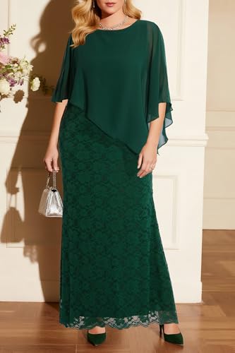 Image of Women's Plus Size Cape Dress with Chiffon Overlay Gown Formal Evening Lace Long Mermaid Dresses 2024