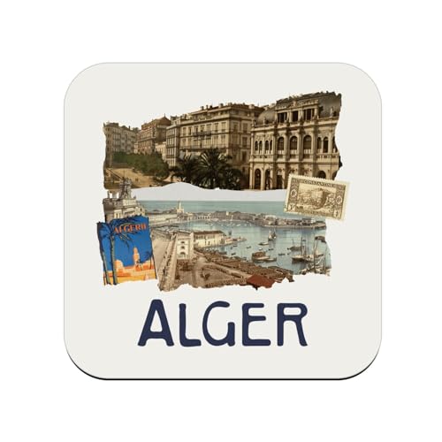 sous Verre en Bois - Alger Collage Voyage Tourisme Carte Postale - 1 unité (95 x 95 mm)